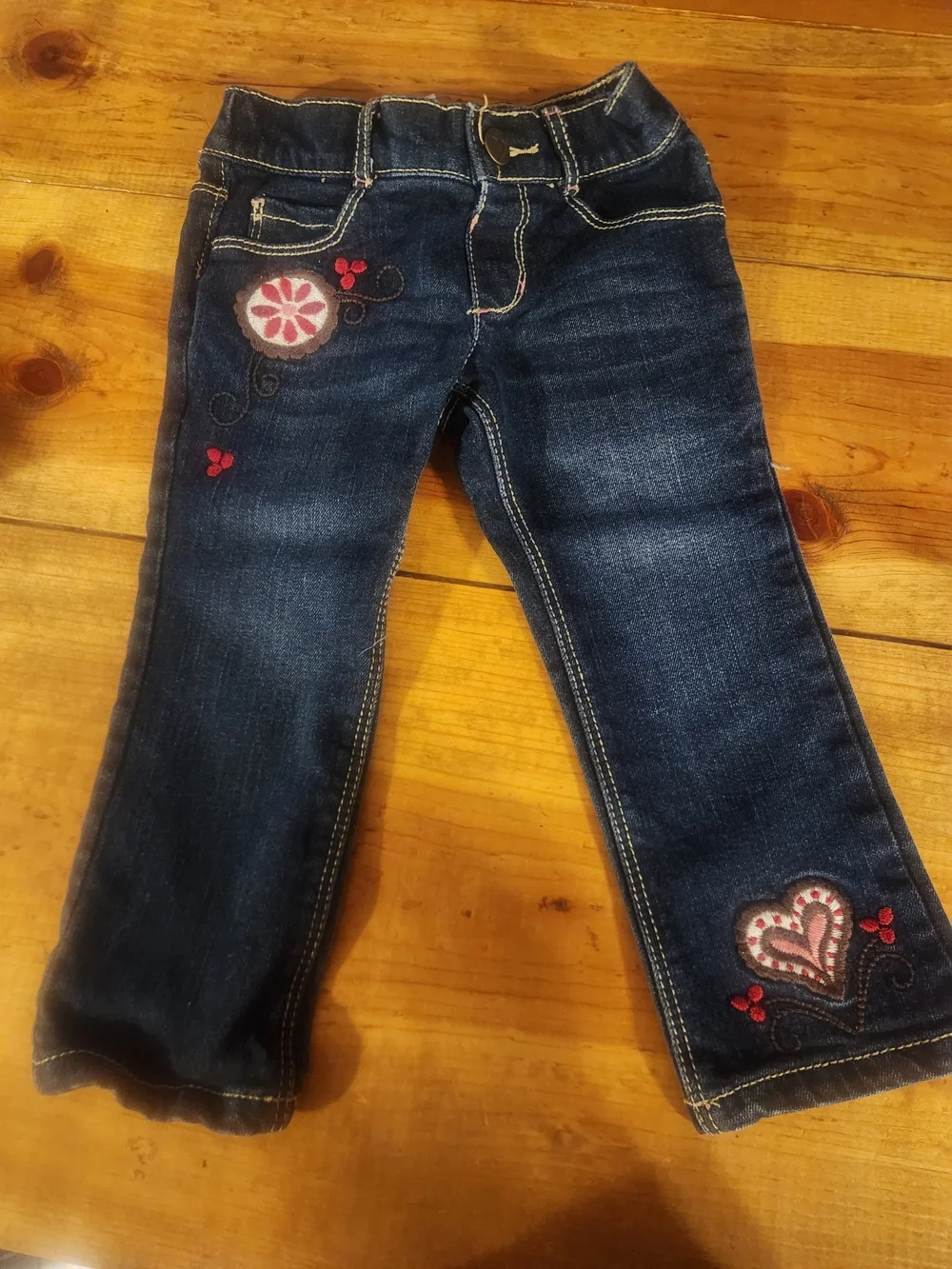Gymboree Dark Blue Denim Jeans with Red Flower Patch